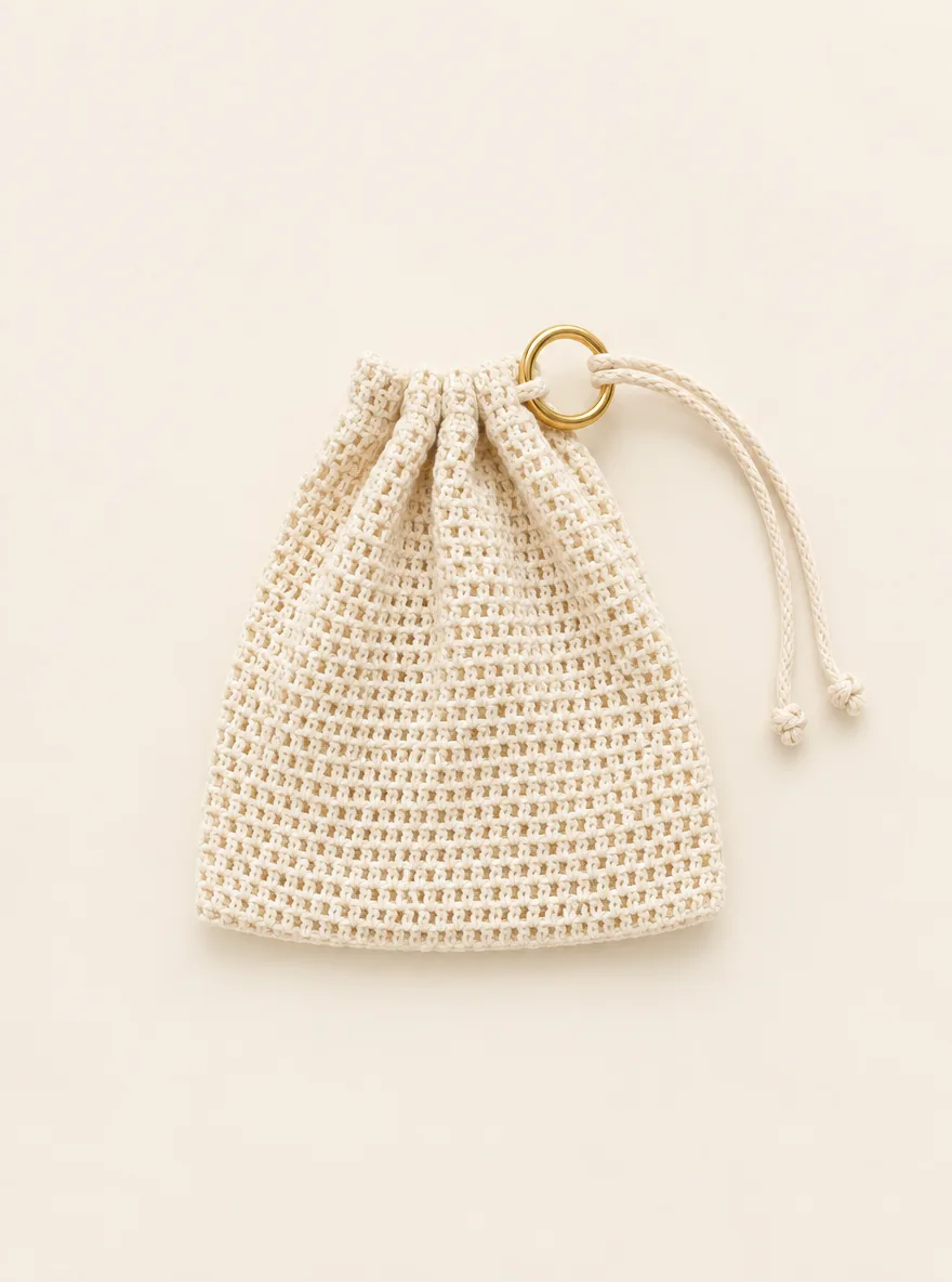 Crochet Ring Pouch, laid flat, front view