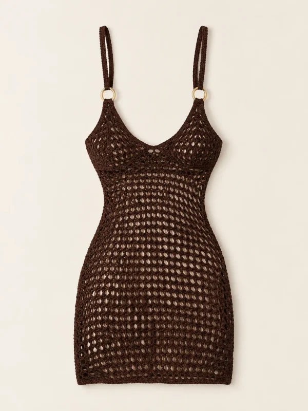 Orbit Crochet Mini Dress, laid flat, front view