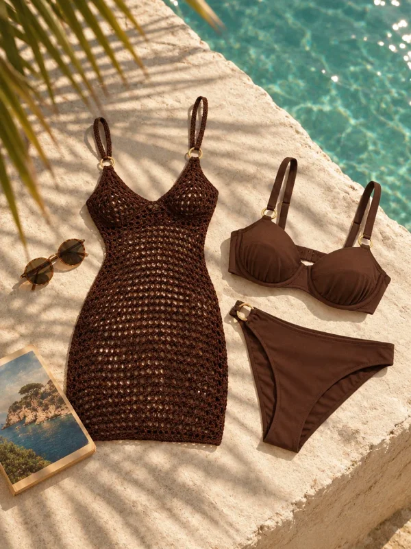 Orbit Crochet Mini Dress, worn on the beach