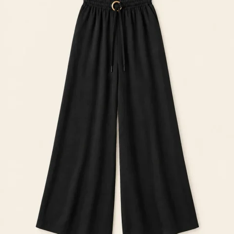 Ring-tie Wide-leg Beach Pants, laid flat, front view
