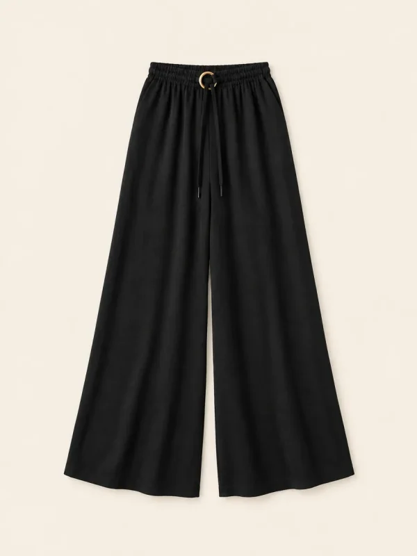 Ring-tie Wide-leg Beach Pants, laid flat, front view