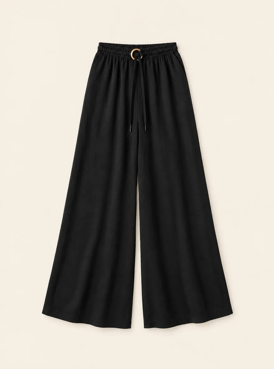Ring-tie Wide-leg Beach Pants, laid flat, front view