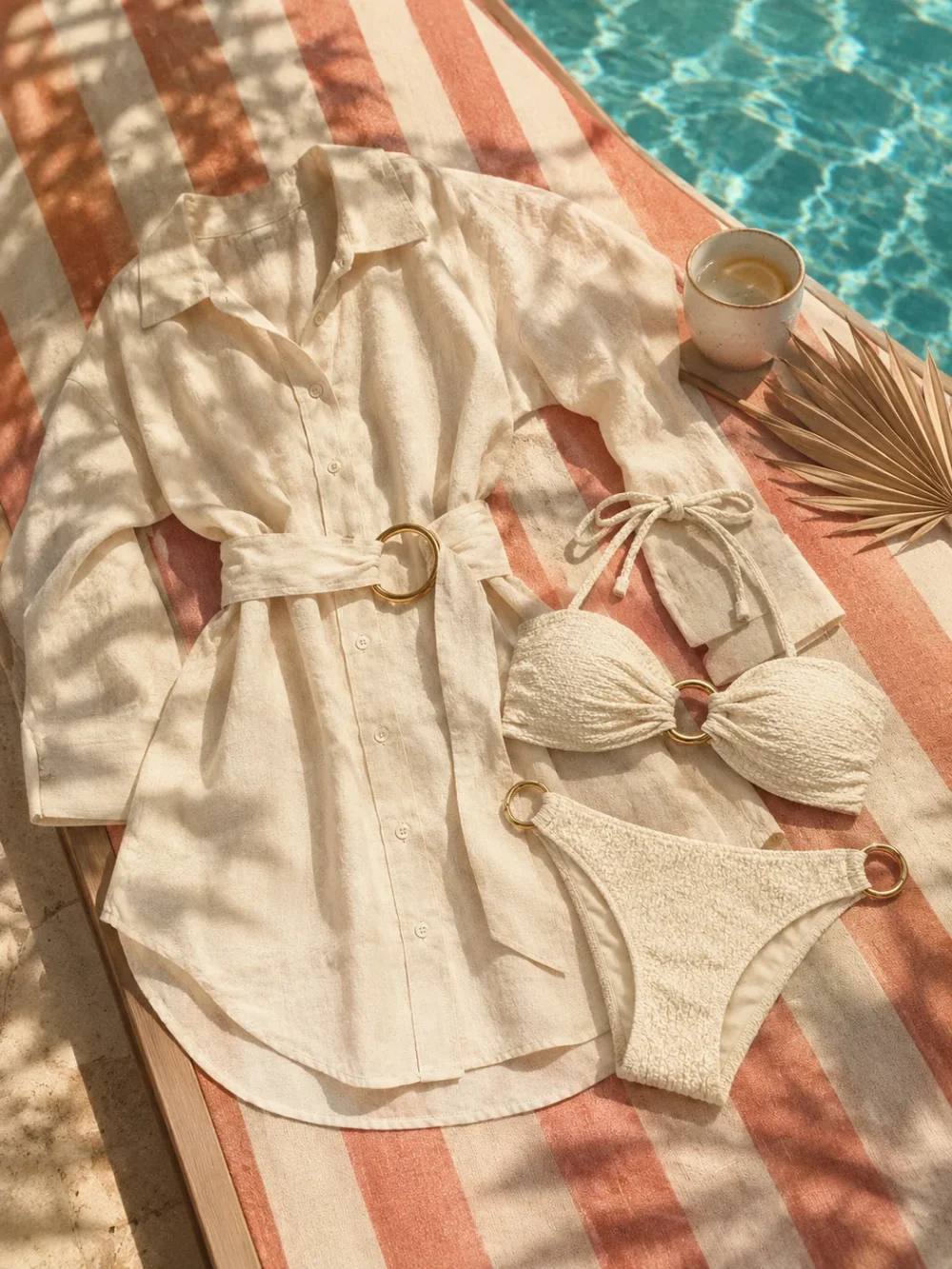 Ring-belt Beach Shirt, worn on the beach