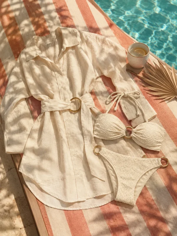 Ring-belt Beach Shirt, worn on the beach