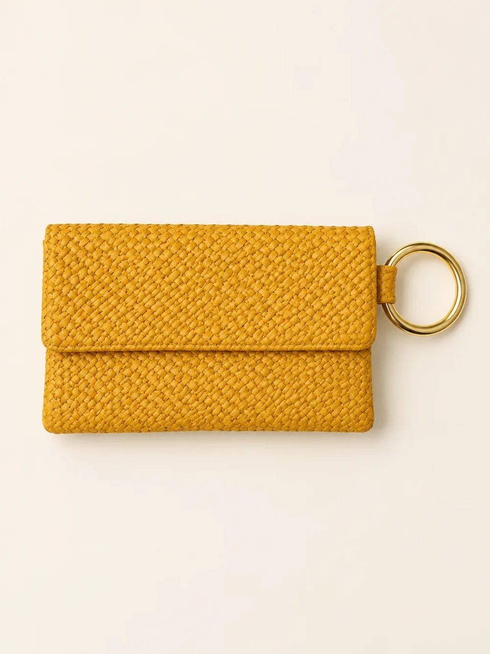 Ring-handle Beach Clutch, laid flat, front view