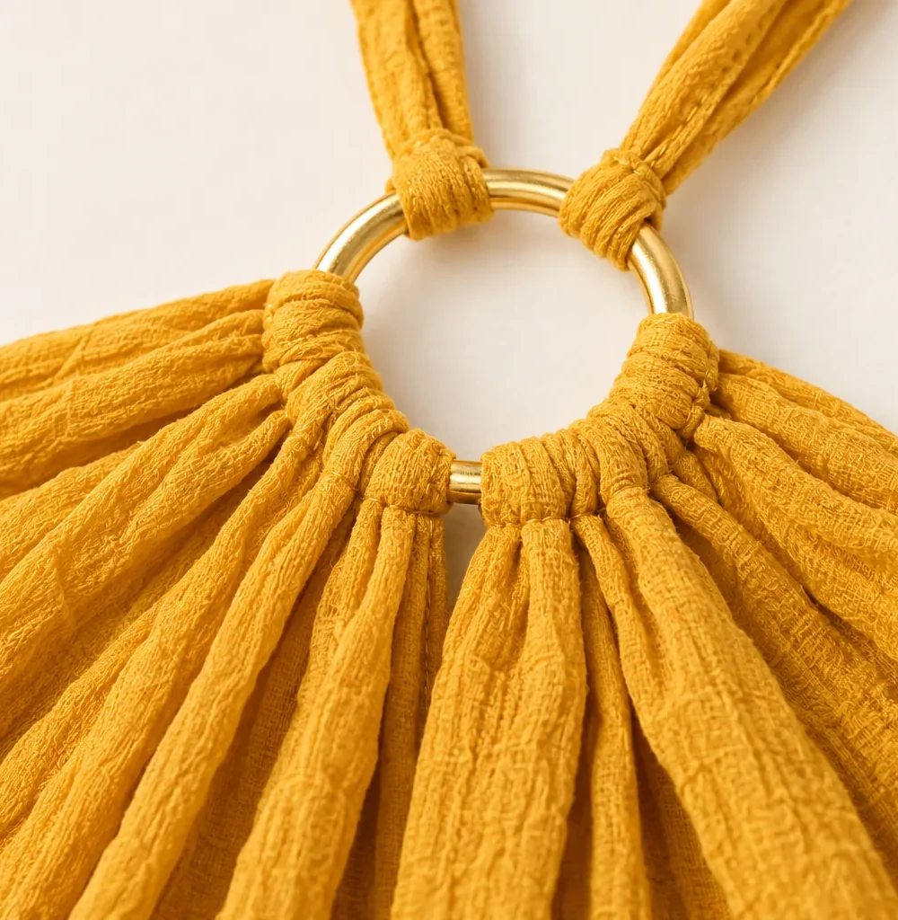 Ring-strap Gauze Maxi Dress, close-up of the gold ring