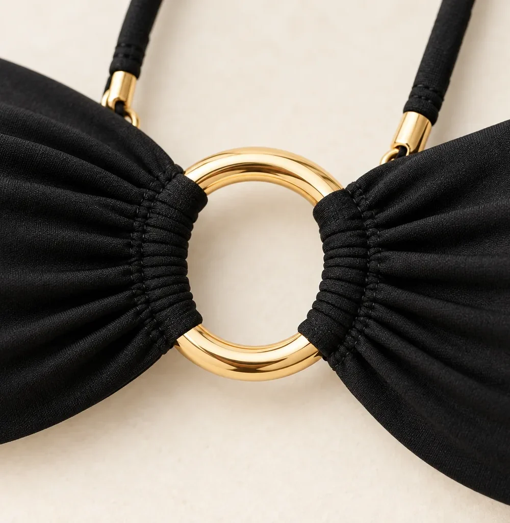 Saturn Bandeau Top, close-up of the gold ring