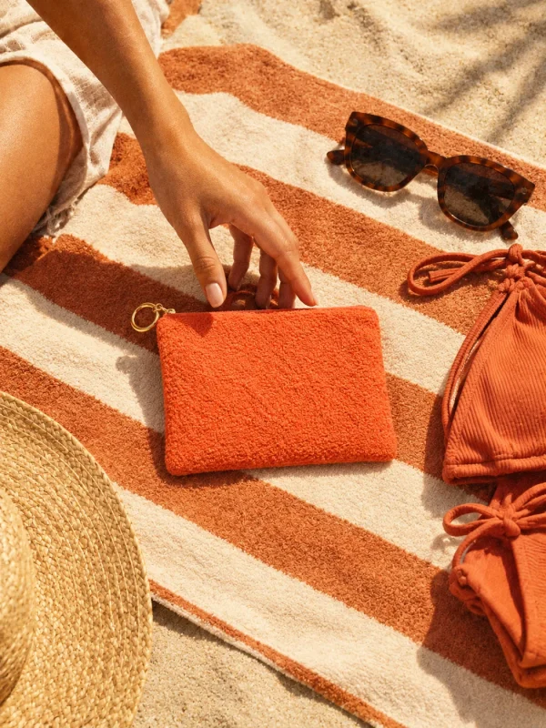 Ring-zip Terry Pouch, worn on the beach