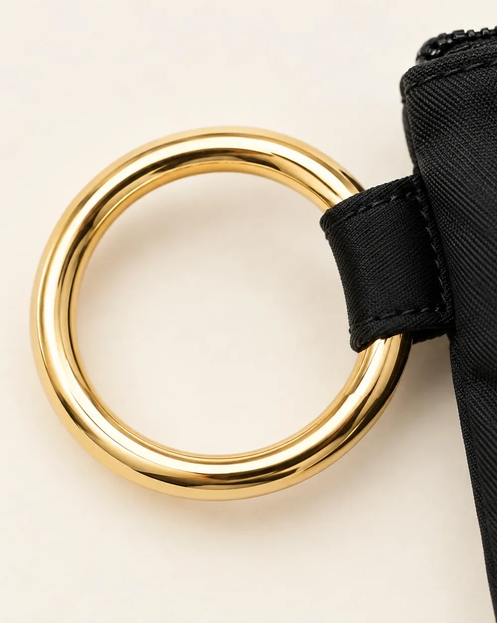 Ring-handle Swim Pouch, close-up of the gold ring