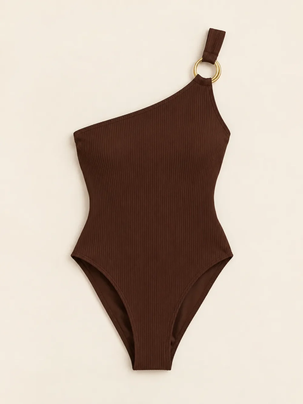 Zenith One-shoulder One-piece, laid flat, front view