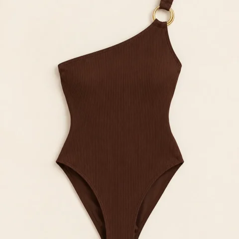 Zenith One-shoulder One-piece, laid flat, front view